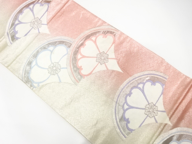 JAPANESE KIMONO / ANTIQUE FUKURO OBI / SILK / WOVEN FLOWER SEIGAIHA